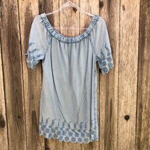 D&Kade Eyelet Embroidered Detailed Chambray Short Sleeve Dress Large